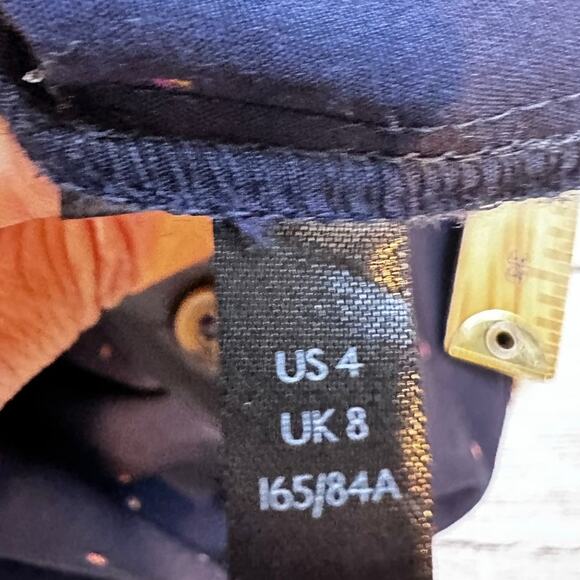 Maeve size 4 embroidered floral button up navy blue blouse preppy academia caree - Picture 6 of 8